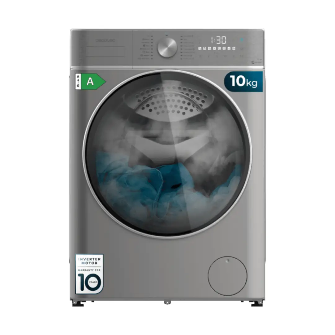 Lavadora Cecotec DressCode 1080 en acero inoxidable, con capacidad de 10 kg, 1400 rpm y eficiencia energética clase A, diseñada para un lavado potente y eficiente - Electrocash