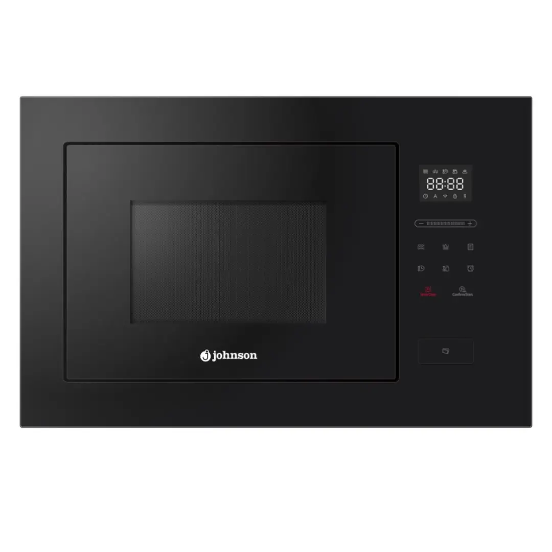 Microondas encastre Johnson Jomi-28NINT de 28L con función grill CR, diseño elegante en cristal negro, ideal para cocinar y recalentar con estilo - Electrocash