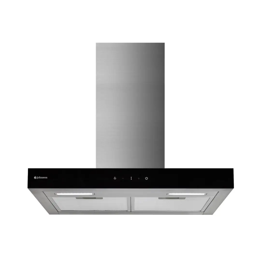 Campana decorativa Johnson SIROCO-608NX de 60 cm, con elegante diseño en acero inoxidable y cristal negro, ideal para cocinas modernas y funcionales - Electrocash