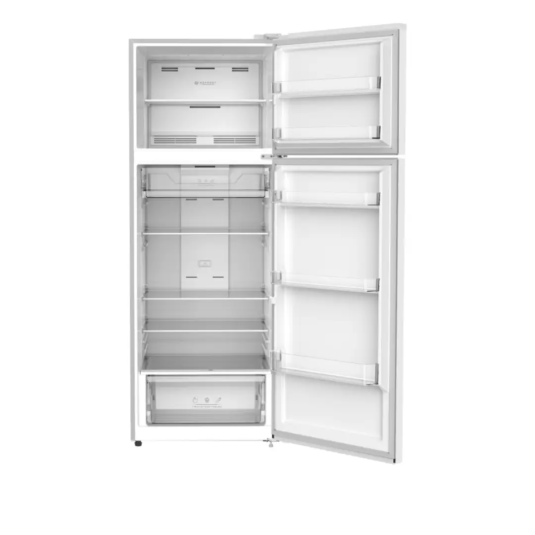 Vista completa del frigorífico Johnson JRD-1970ENW con ambas puertas abiertas, mostrando su distribución interna y capacidad para conservar alimentos eficientemente - Electrocash