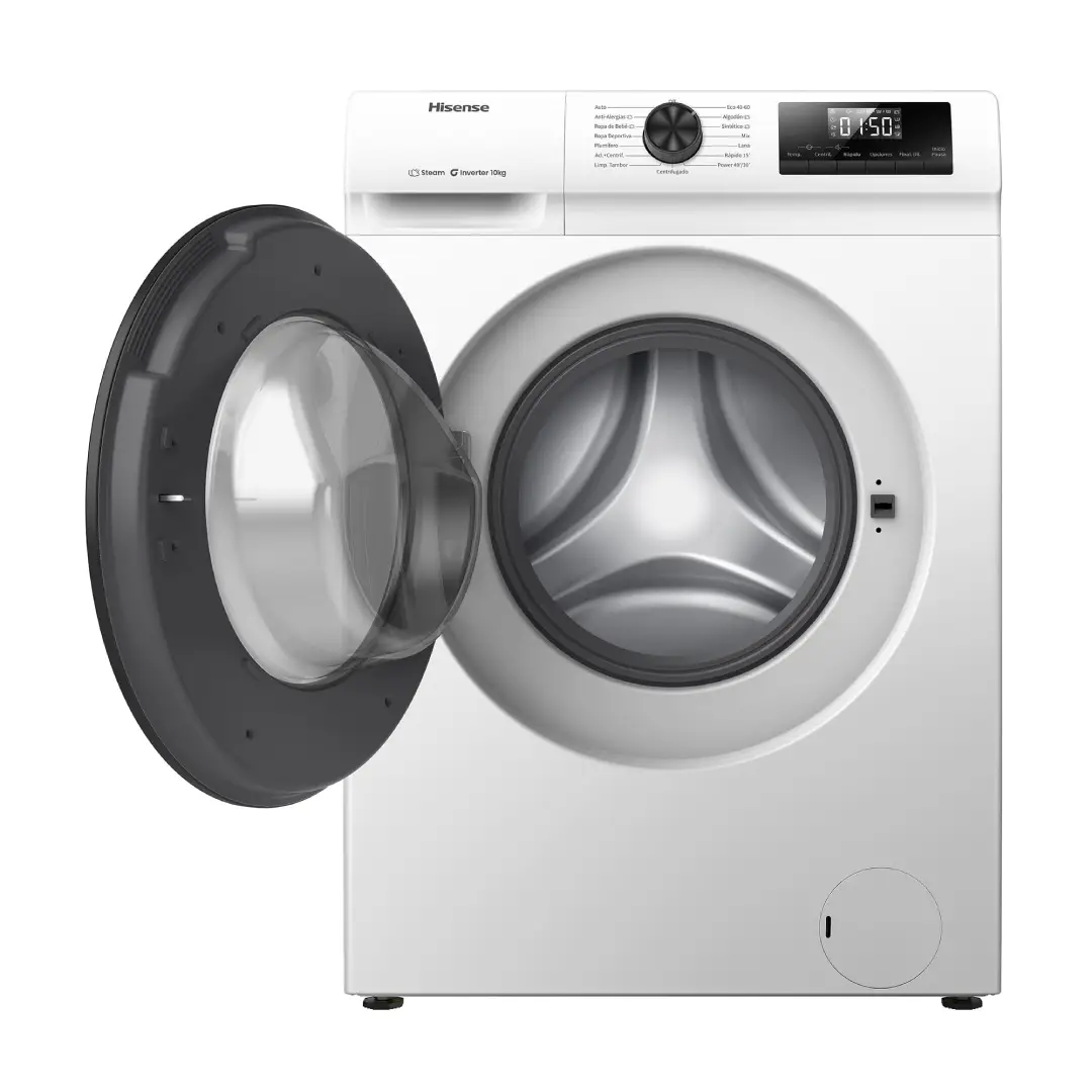 Interior de la lavadora Hisense WF1Q-1041BW con su tambor espacioso de 10 kg, ofreciendo un amplio espacio para ropa y eficiencia de lavado - Electrocash
