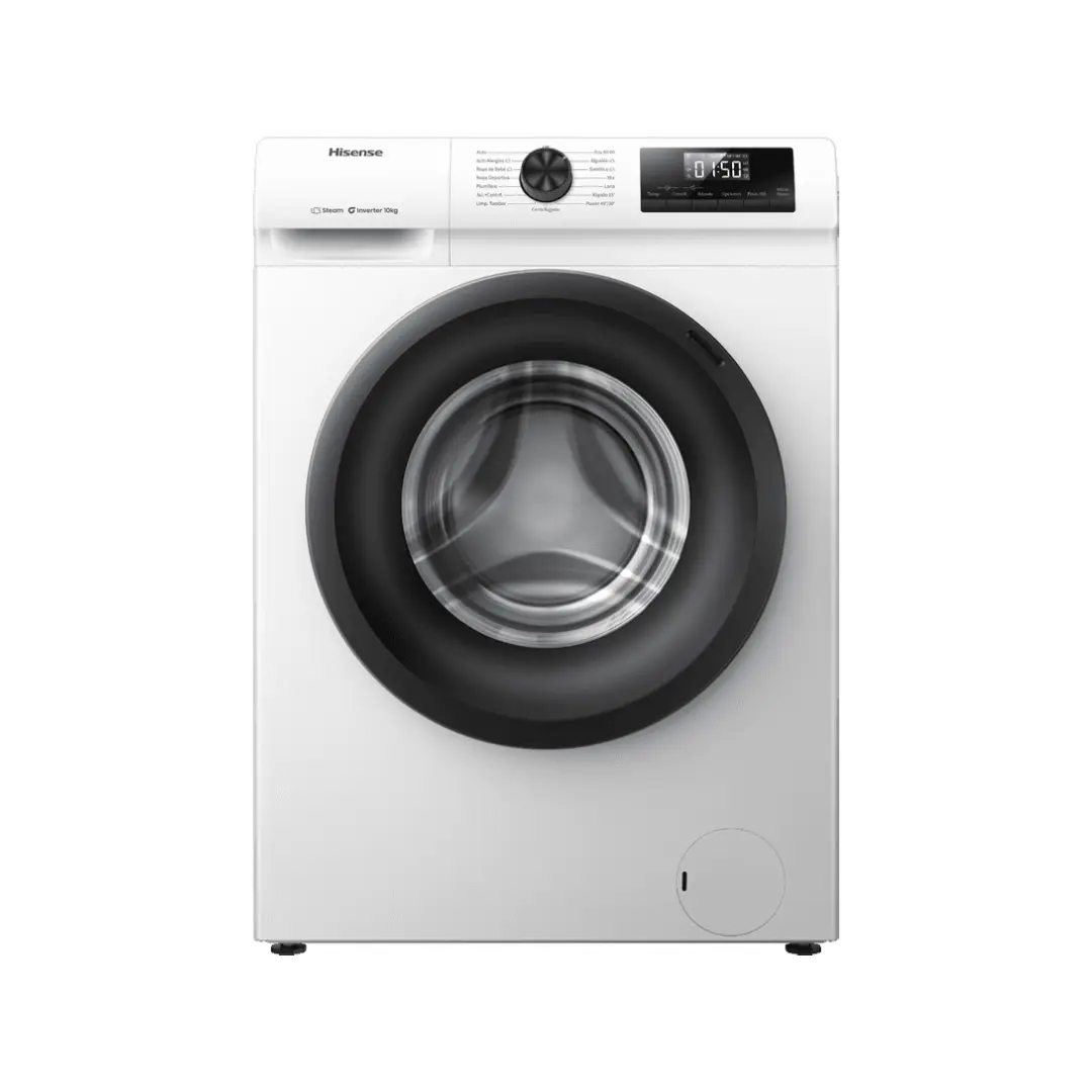 Lavadora Hisense WF1Q-1041BW de 10 kg, 1400 rpm, con tecnología Inverter y función vapor, diseñada para ofrecer una limpieza profunda y eficiente - Electrocash