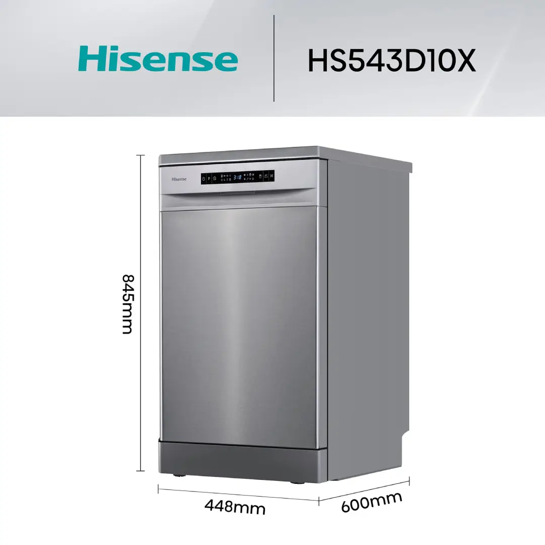 Dimensiones del lavavajillas Hisense HS-543D10X de 45 cm, ideal para espacios reducidos sin renunciar a funcionalidad - Electrocash