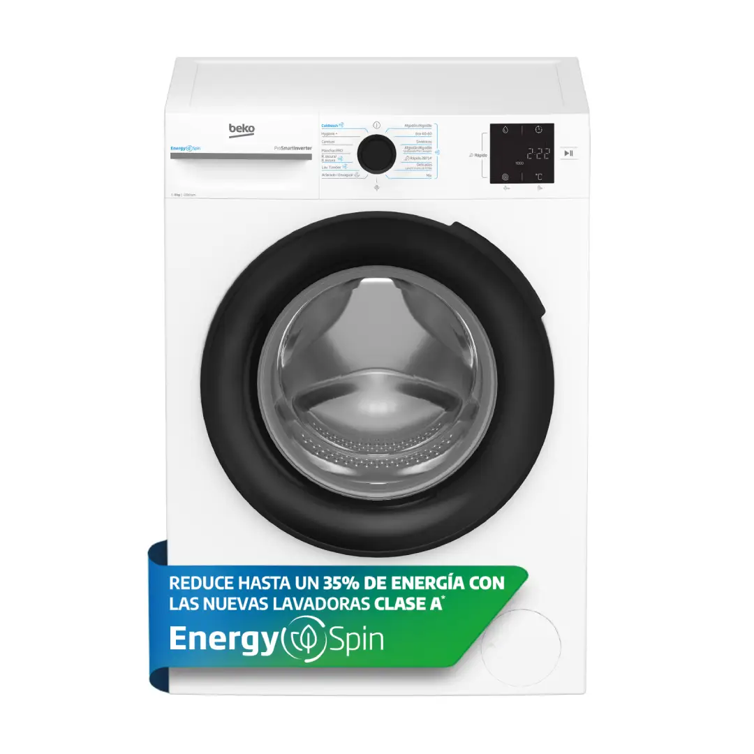 Lavadora Beko BM3WFT-3821WB de carga frontal, 8 kg de capacidad, 1200 rpm y motor ProSmart Inverter – Electrocash