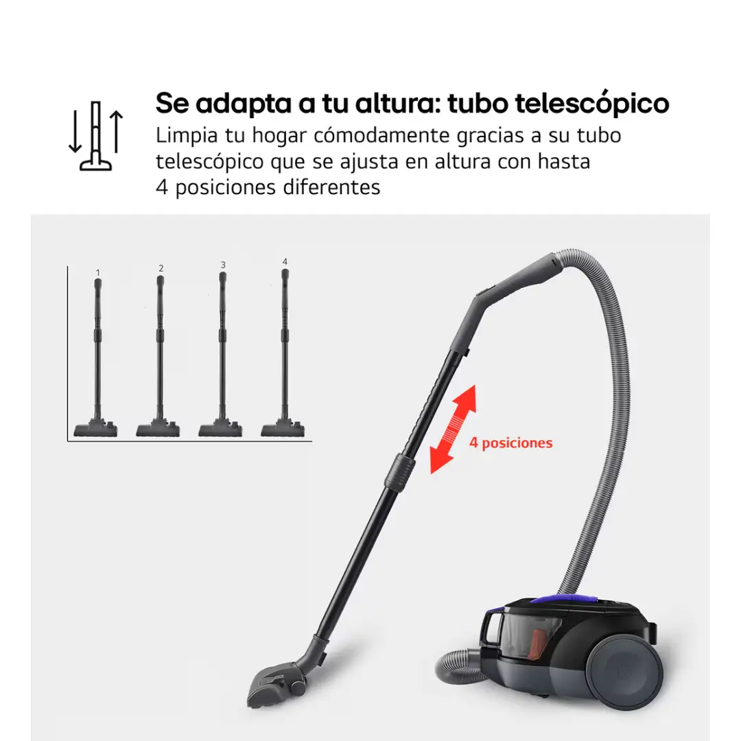 Detalle del sistema de ajuste de altura del aspirador LG VC-5506NHTB con tubo telescópico – Electrocash