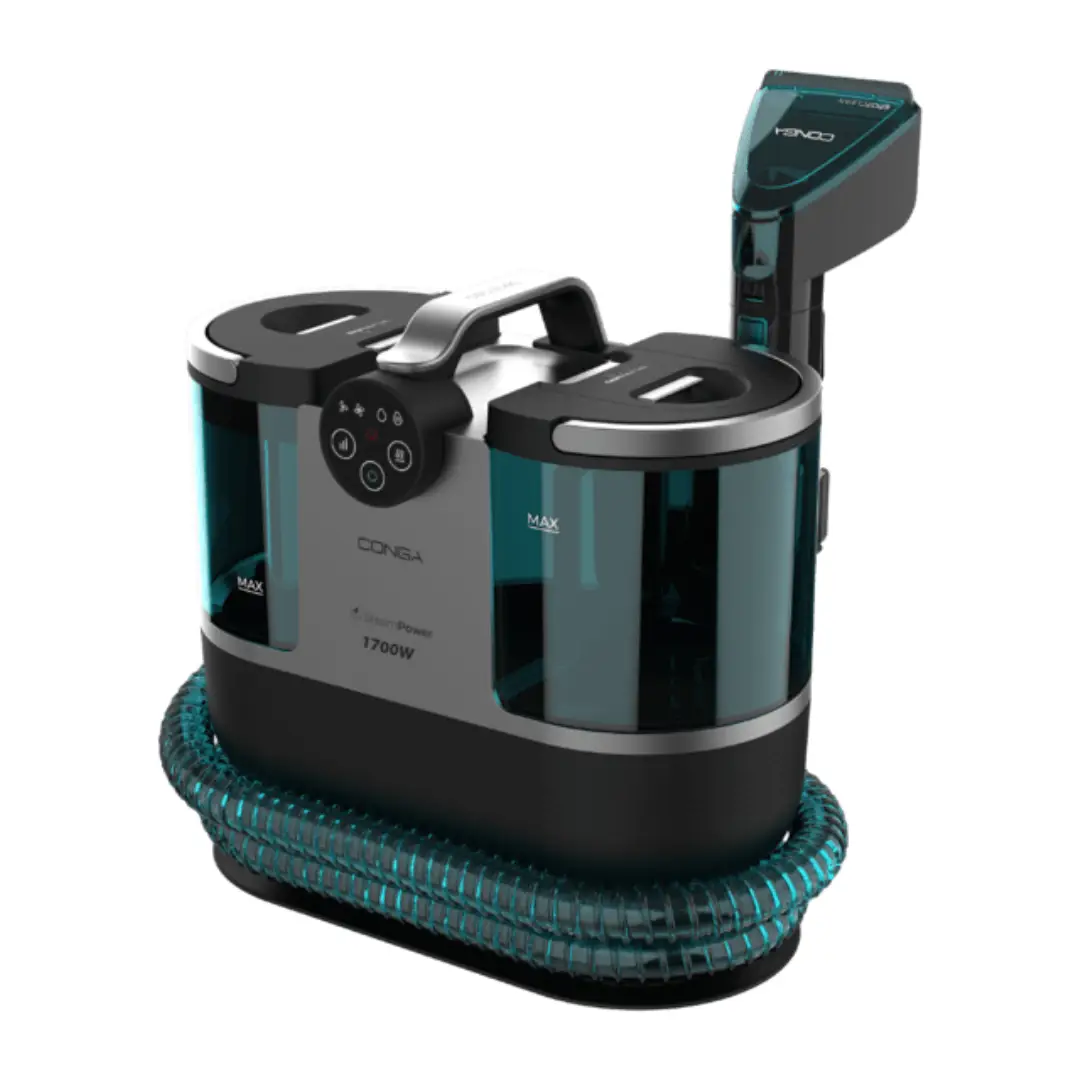Vista del aspirador Cecotec 7000 Clean Steam XXL en modo de uso, aplicando vapor y aspiración para una desinfección total de tapicerías – Electrocash