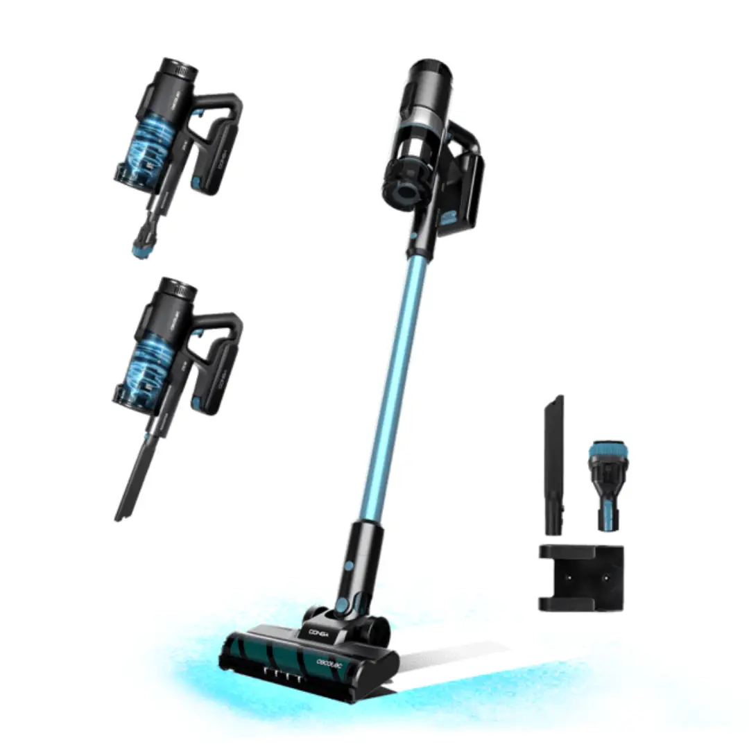 Imagen principal del aspirador escoba Cecotec Eternal 1500 con todos sus accesorios incluidos, ideal para limpieza completa – Electrocash