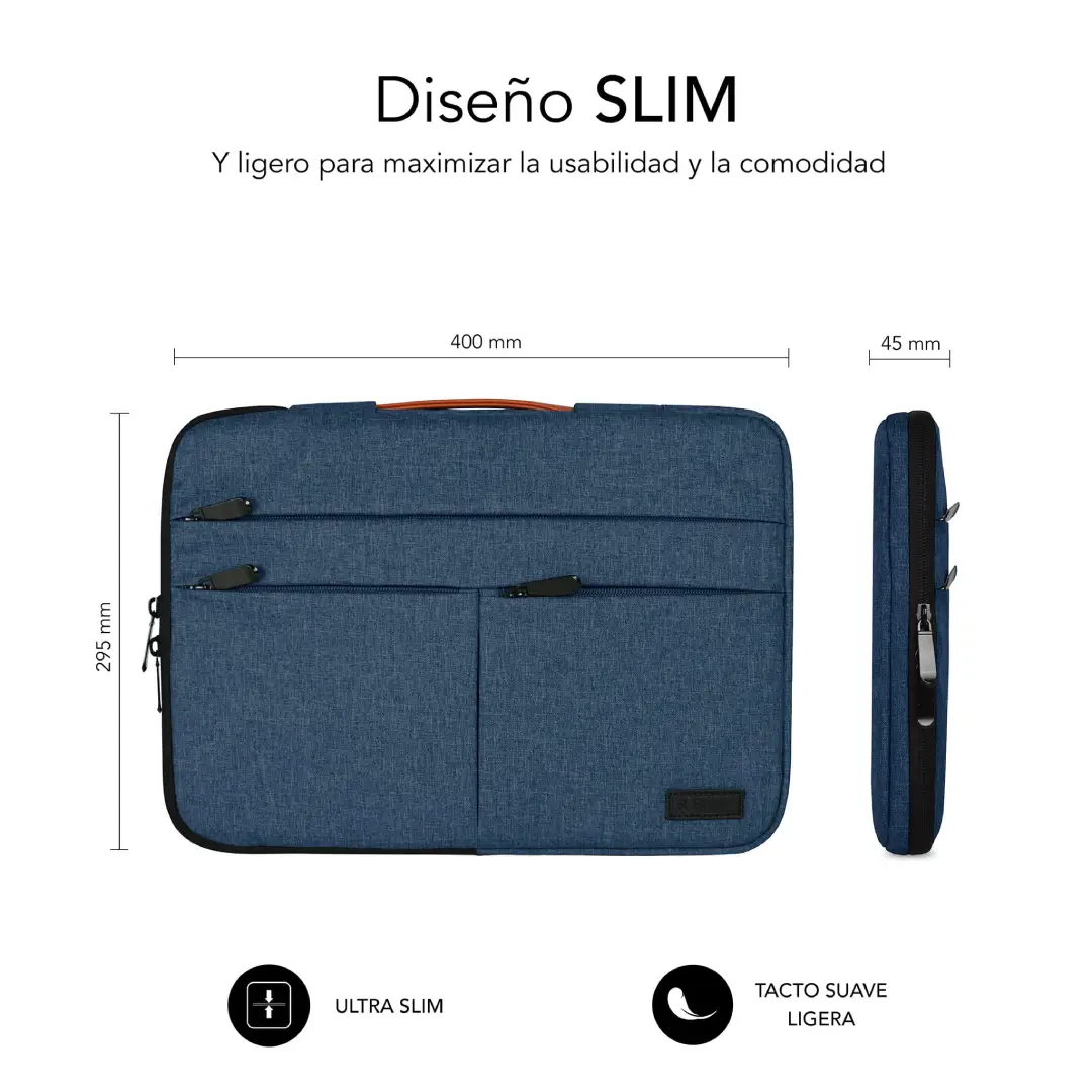 Imagen detallada de las medidas y diseño de la funda para portátil Subblim Air Padding 360 azul, ideal para protección completa – Electrocash