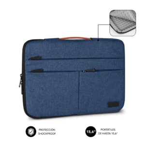 Vista general de la funda para portátil Subblim Air Padding 360 en color azul burbujas, para portátiles de hasta 15.6", disponible en Electrocash
