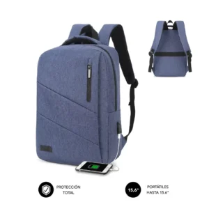 Vista principal de la mochila Subblim City 15.6" en color azul, con diseño moderno y resistente al agua – Electrocash
