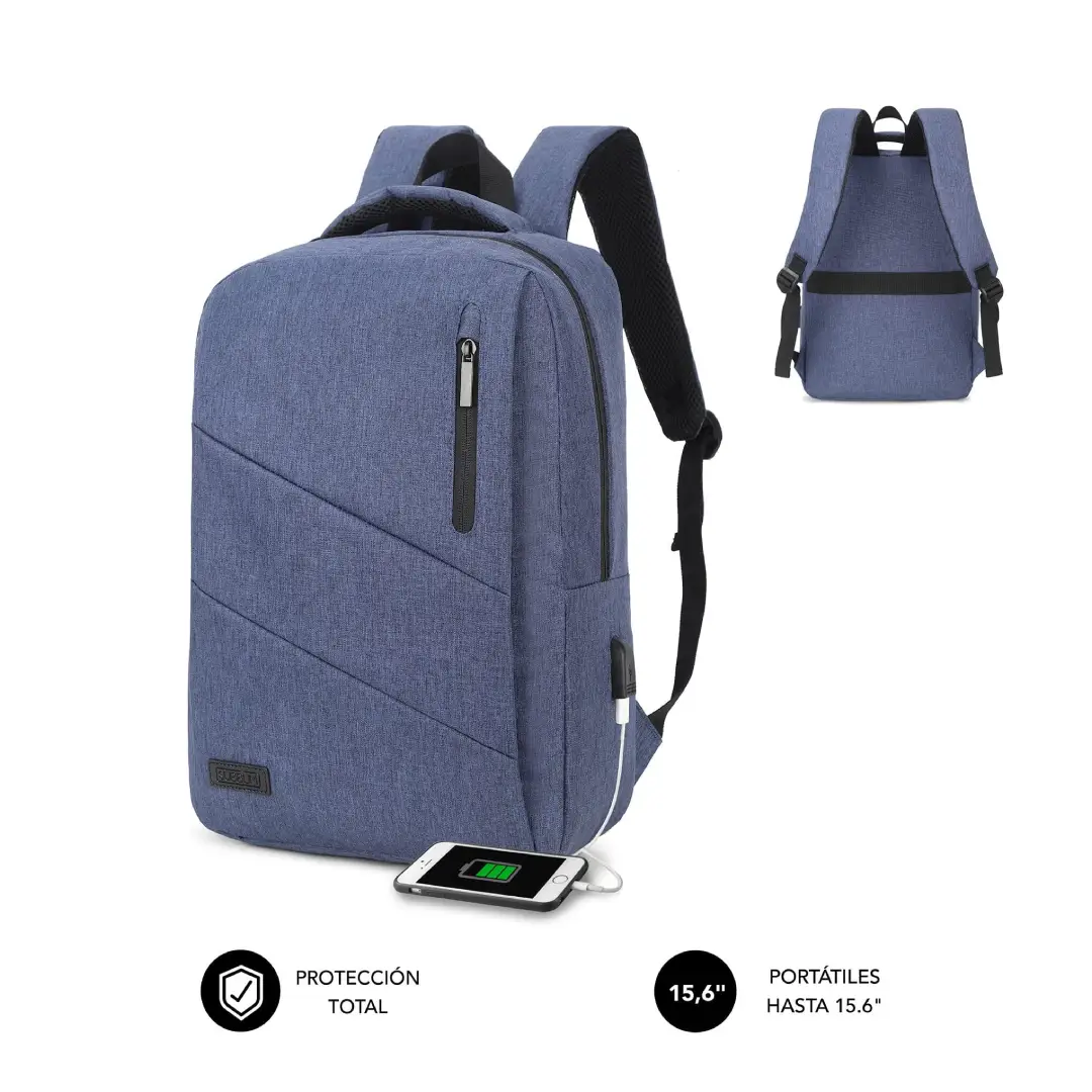 Vista principal de la mochila Subblim City 15.6" en color azul, con diseño moderno y resistente al agua – Electrocash