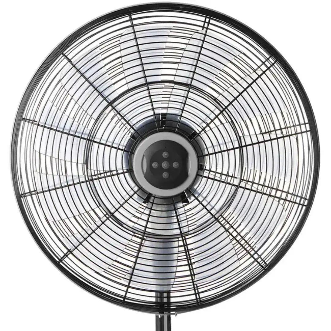Detalle en primer plano del cabezal del ventilador Orbegozo SF 5045 DC con rejilla frontal y aspas visibles – Electrocash