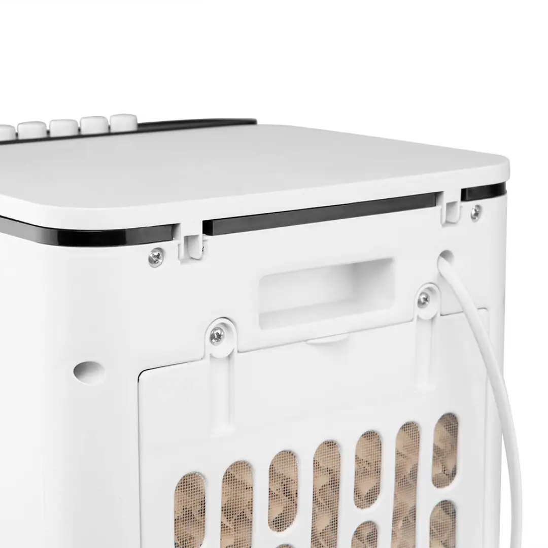 Imagen de la parte trasera del climatizador Orbegozo AIR 39, incluyendo el compartimento de filtro y rejillas de ventilación – Electrocash