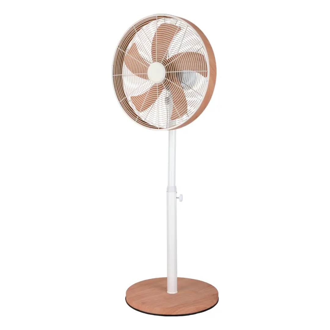 Ventilador de pie Alcañiz Blanco Abrila con 5 aspas, motor de 50W y 3 velocidades, diseñado para ofrecer un flujo de aire potente y uniforme – Electrocash