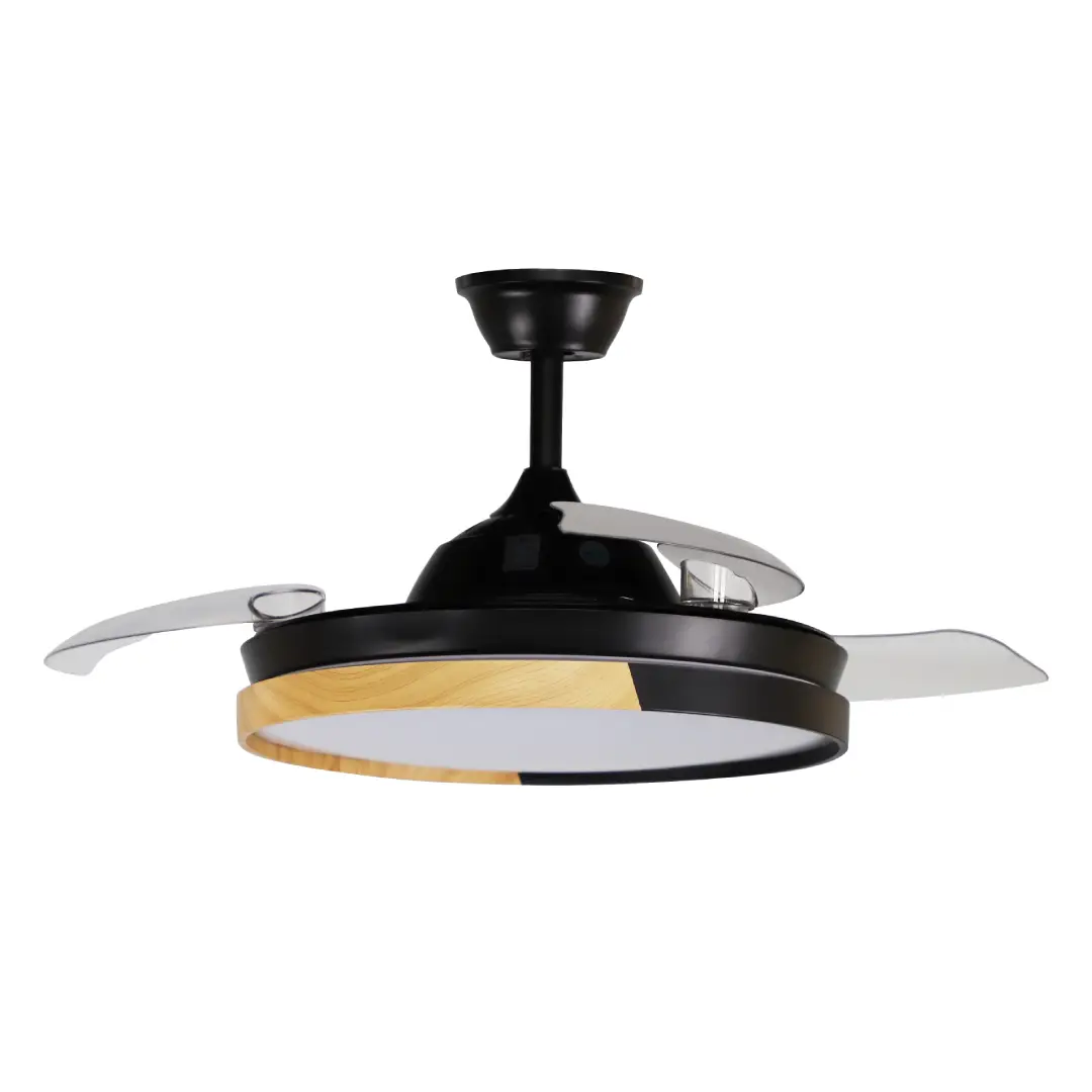 Imagen principal del ventilador de techo Emperador Negro Abrila de 108 cm con aspas abiertas, luz LED 7200 lm y mando a distancia – Electrocash