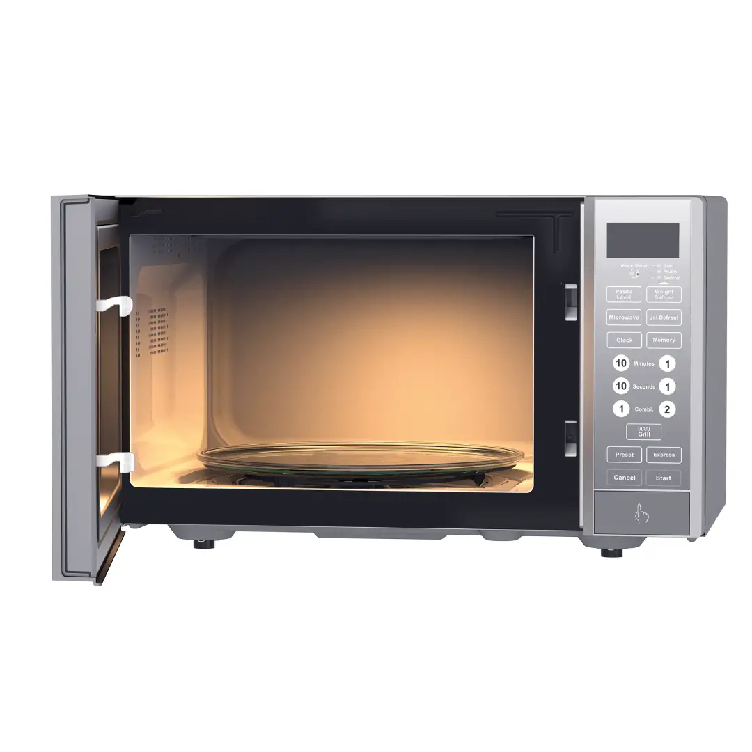 Interior del microondas Beko MGF-23330S abierto, mostrando su amplia cavidad y rejilla de grill – Electrocash