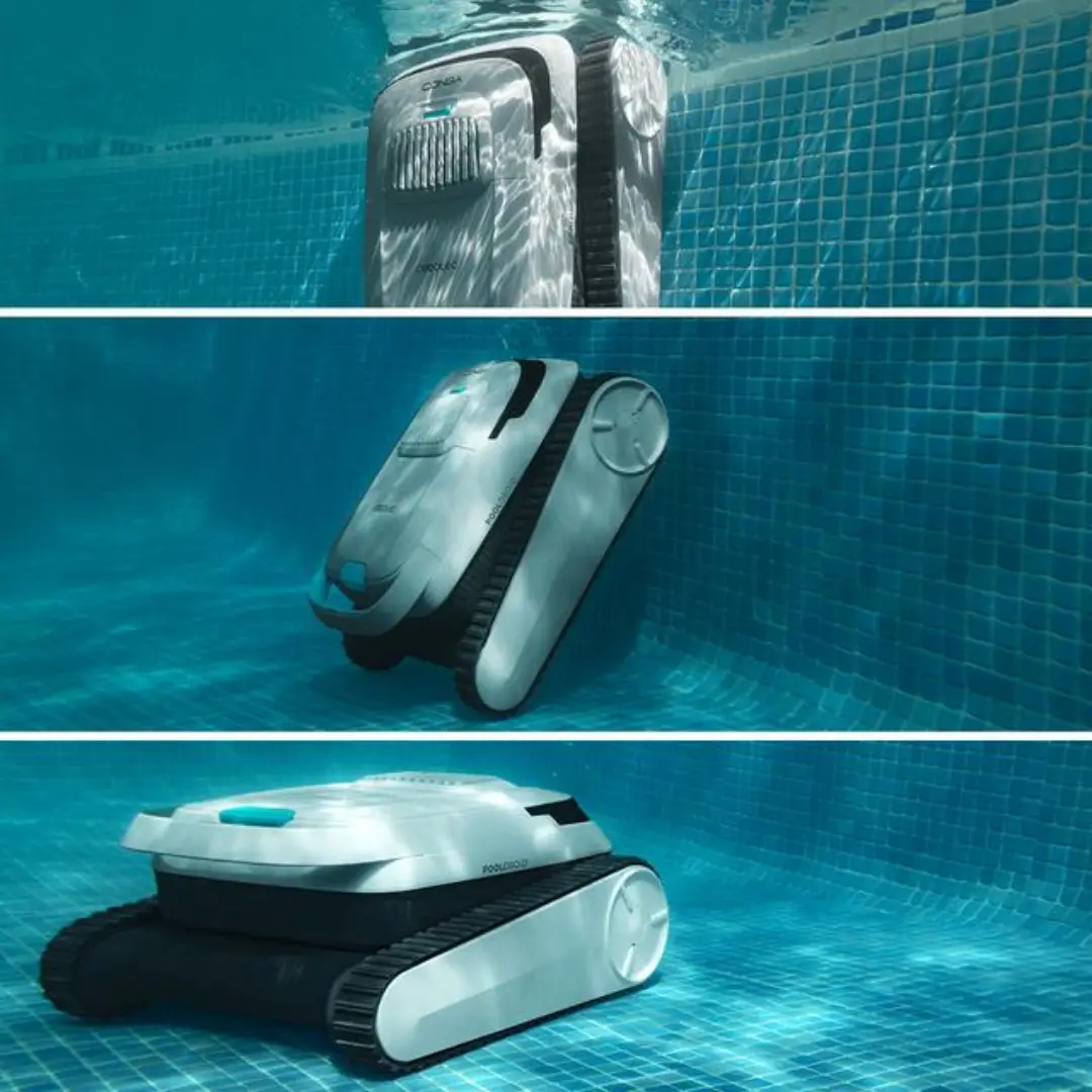 Robot Cecotec Conga Pooldroid 5000 en funcionamiento, limpiando eficazmente fondo y paredes de la piscina – Electrocash