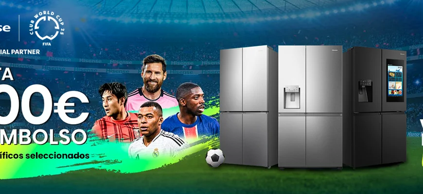 Cabecera web promoción Hisense hasta 300€ por tu frigorífico 2025 - Electrocash