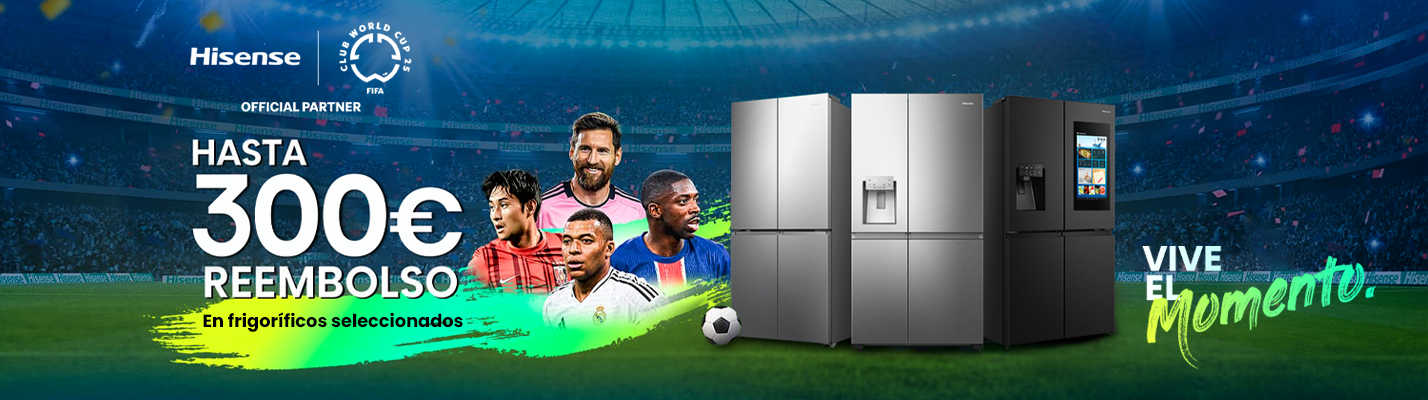 Cabecera web promoción Hisense hasta 300€ por tu frigorífico 2025 - Electrocash