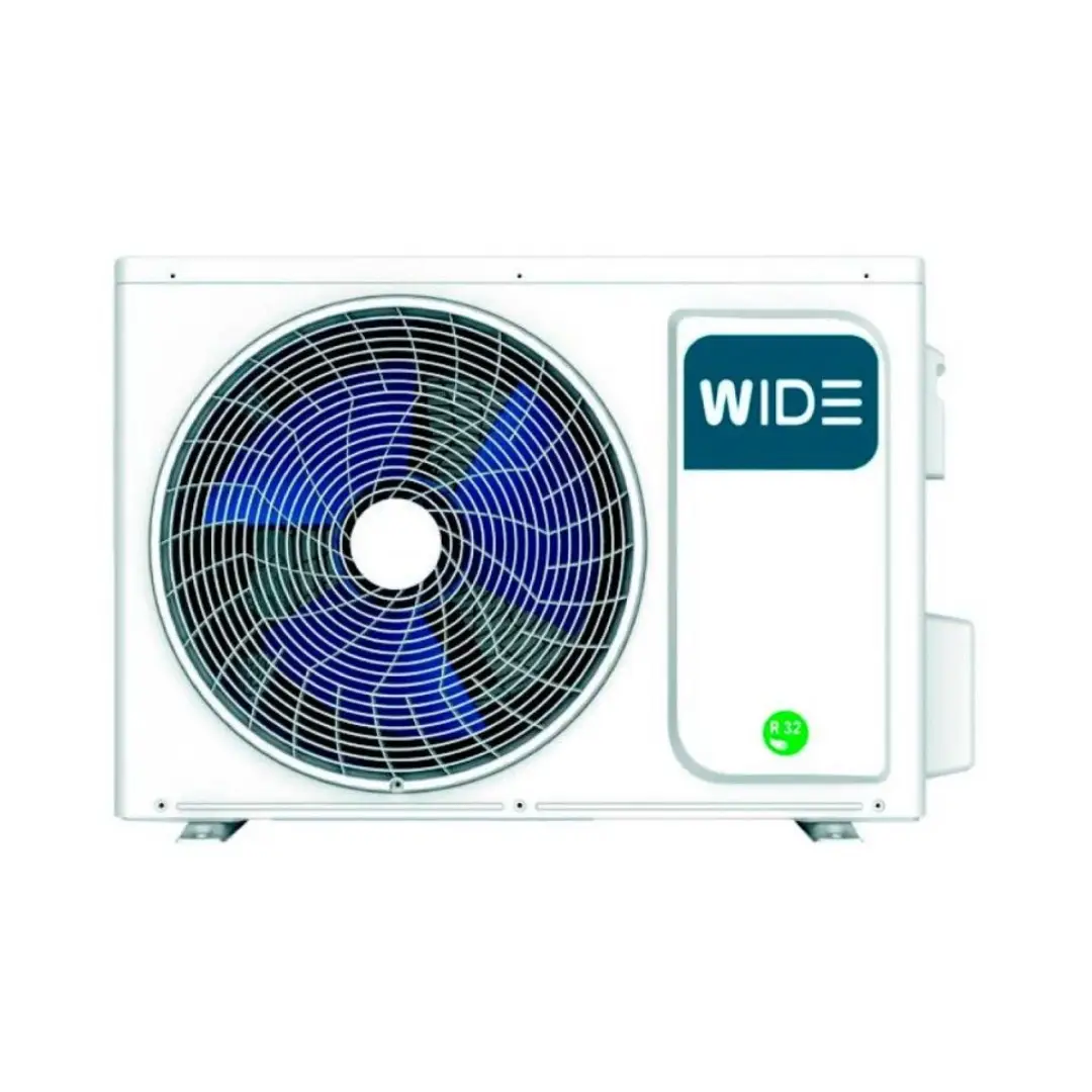 Imagen de la unidad exterior del aire acondicionado WIDE con compresor eficiente y uso de gas R32 – Electrocash