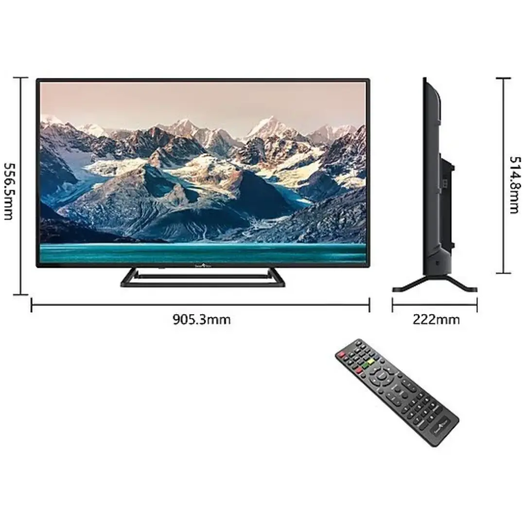 Imagen con las dimensiones exactas del televisor SMART TECH LED 40 pulgadas, ideal para espacios compactos – Electrocash