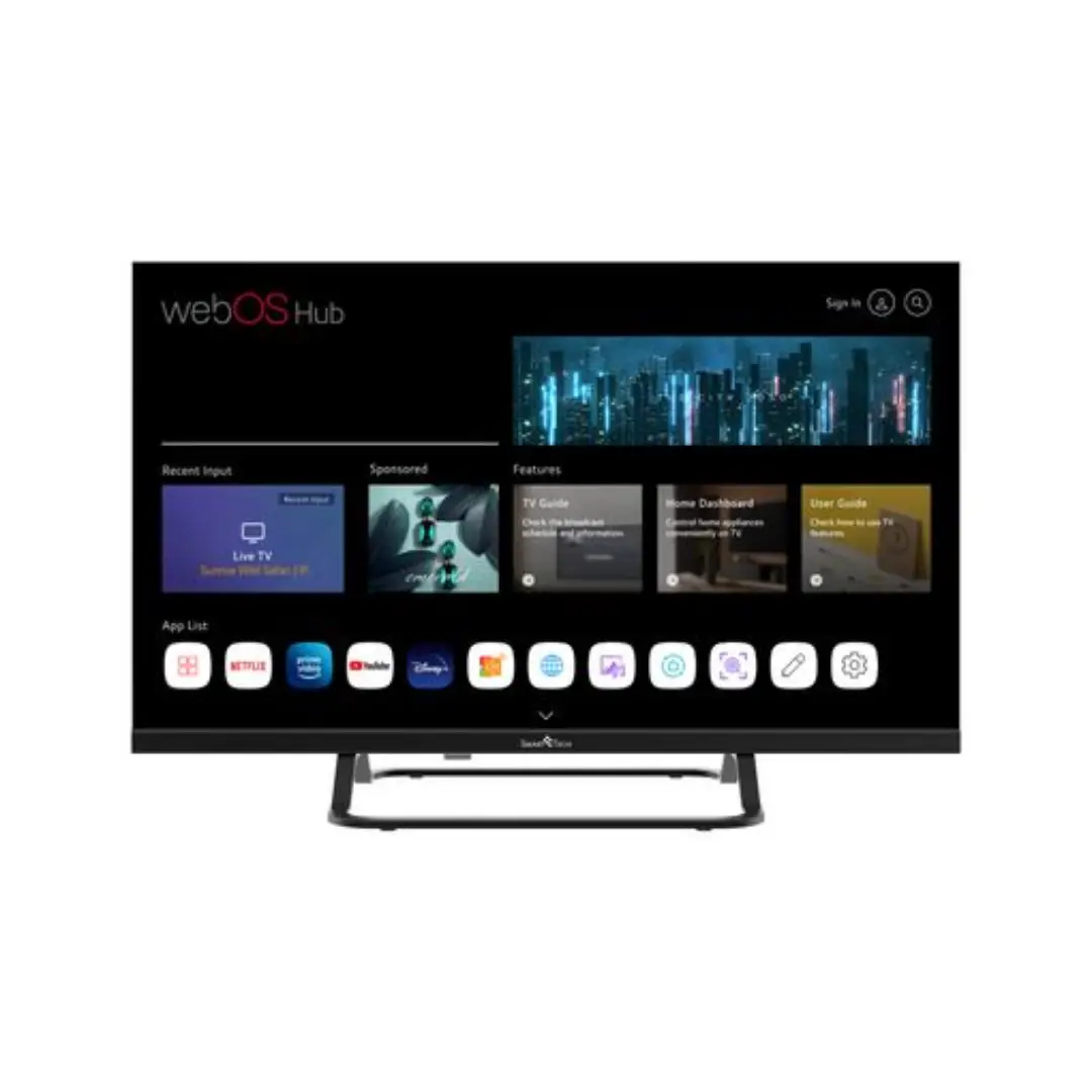 Imagen frontal del televisor SMART TECH 24HW01V de 24 pulgadas con resolución HD y sistema webOS – disponible en Electrocash