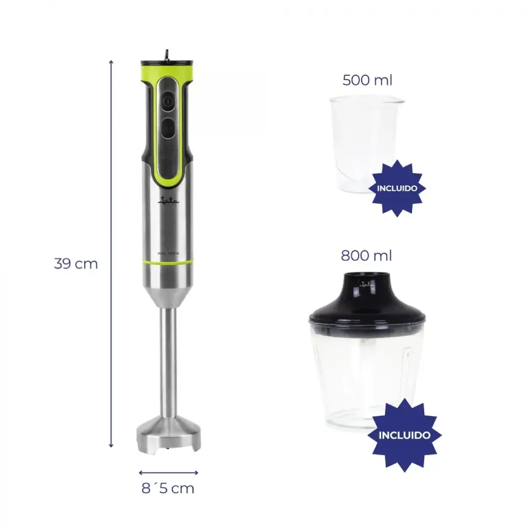 Detalles de los accesorios incluidos y capacidad de la batidora JATA JEBT-1789 – Electrocash