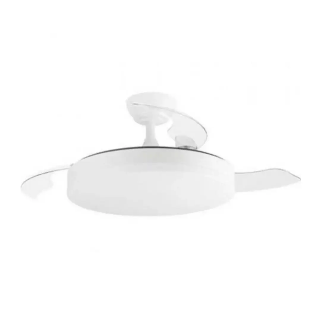 Imagen del ventilador de techo Orbegozo CP-140105 con luz LED encendida y aspas desplegadas, diseño moderno y elegante – disponible en Electrocash