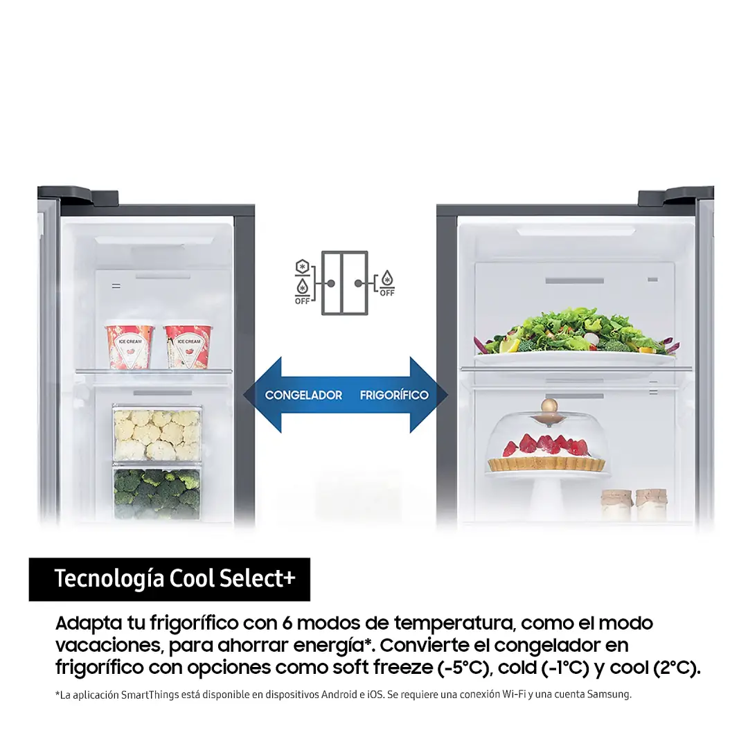 Imagen de la zona Cool Select+ del Samsung RS90F66BEFEF que permite ajustar la temperatura según tus necesidades – Electrocash