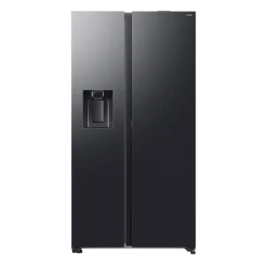 Imagen frontal del frigorífico americano Samsung RS-80F64KDFEF en color grafito con diseño elegante y puertas side by side – Electrocash