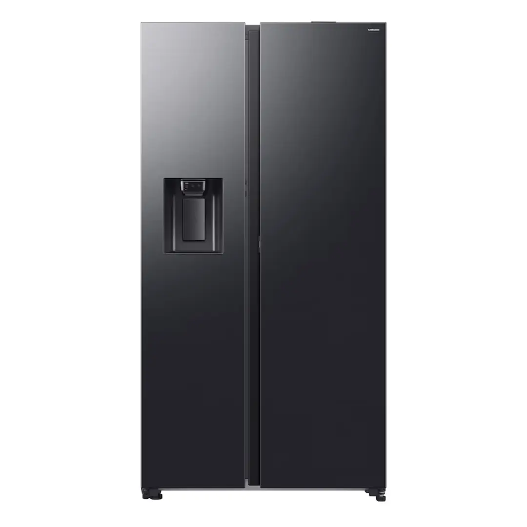 Imagen frontal del frigorífico americano Samsung RS-80F64KDFEF en color grafito con diseño elegante y puertas side by side – Electrocash