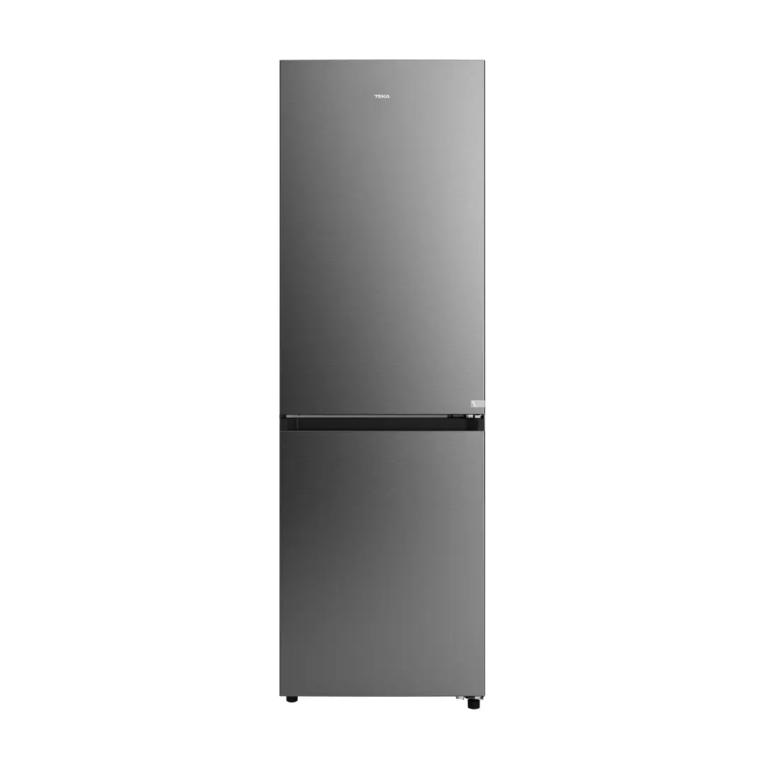 Imagen frontal del frigorífico combi Teka RBF-64660 en acabado inox, diseño elegante y tecnología No Frost – disponible en Electrocash