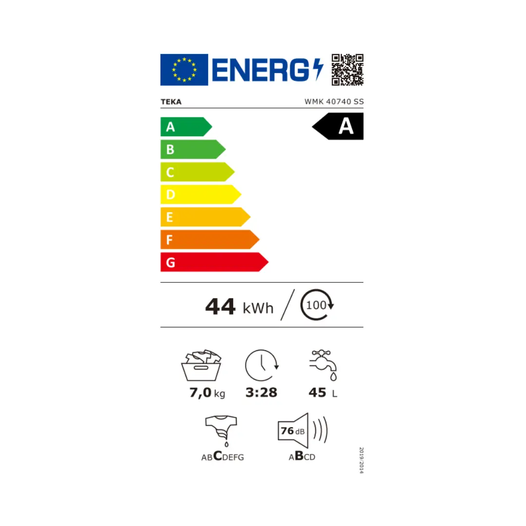 Ficha de consumo energético de la lavadora TEKA WMK-40740 Inox con eficiencia Clase A – Electrocash