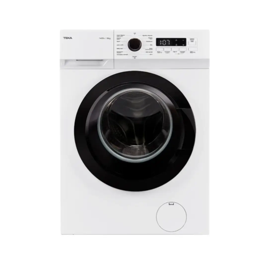Imagen frontal de la lavadora TEKA WMK-40840 en color blanco con puerta amplia y diseño moderno – disponible en Electrocash