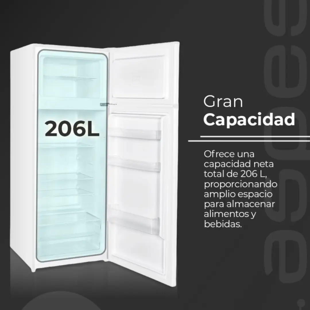 Vista interior del frigorífico Aspes AF-145503E con estantes, cajones y espacio para alimentos frescos y congelados – Electrocash