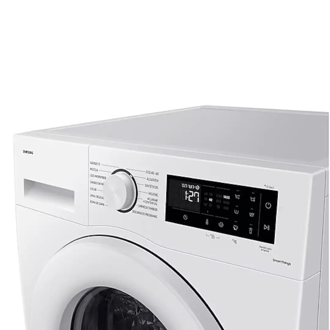 Primer plano del panel de control digital de la lavadora Samsung WW-90CGC04TDTEEC con opciones de vapor y EcoBubble – disponible en Electrocash