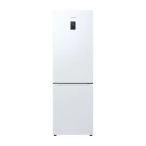 Vista frontal del frigorífico combi Samsung RB-34C672EWW/EF en color blanco con diseño moderno y display exterior – disponible en Electrocash