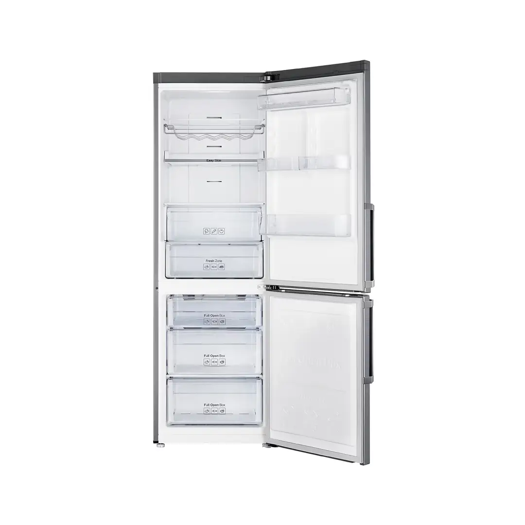 Imagen del interior del Samsung RB-33J3515S9 completamente vacío, mostrando sus compartimentos y estantes – Electrocash