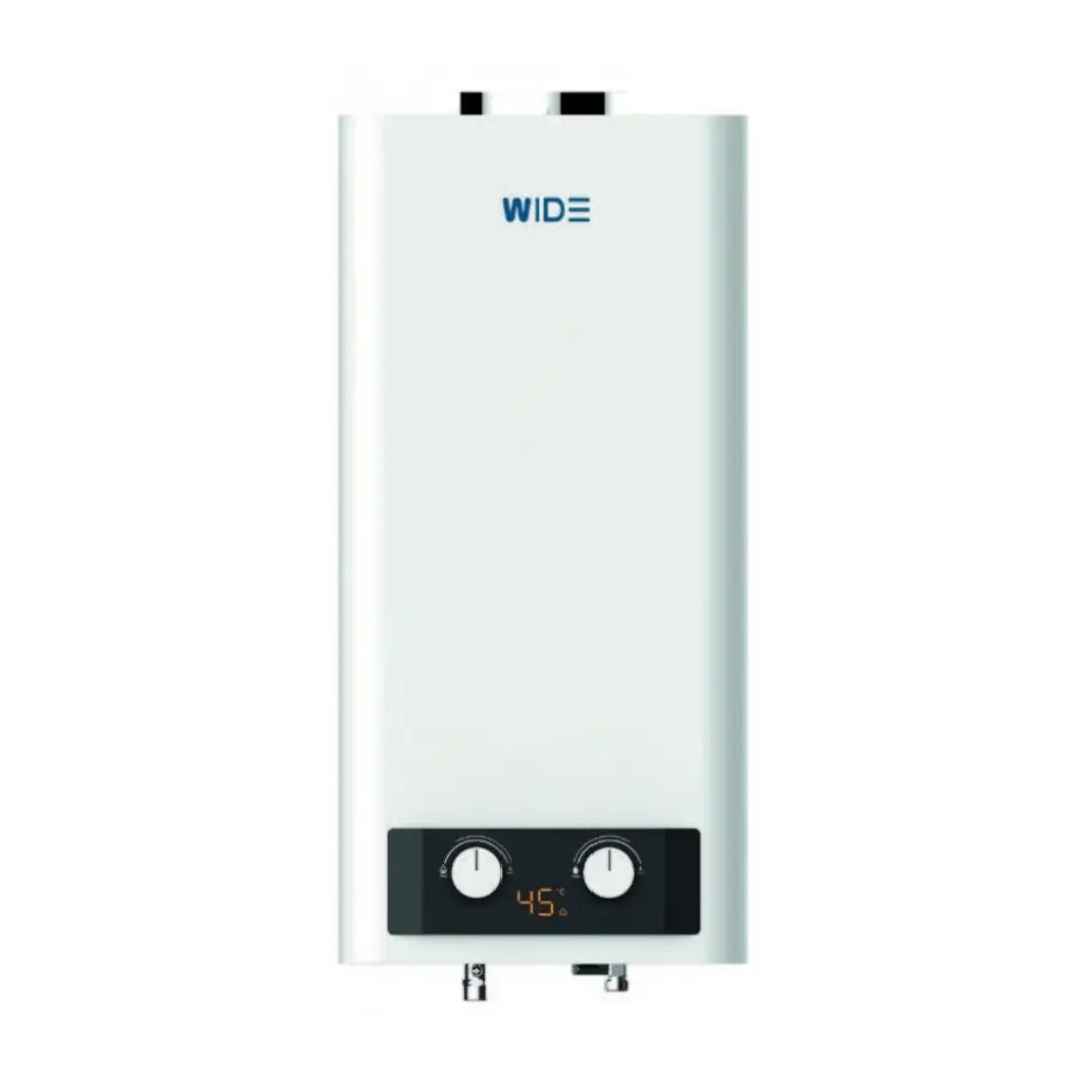 Calentador Atmosférico WIDE WID-CLA-11NOXADIGLP de 11 litros para butano y propano, con potencia 19,4 kW, display slim y eficiencia energética clase A, disponible en Electrocash.