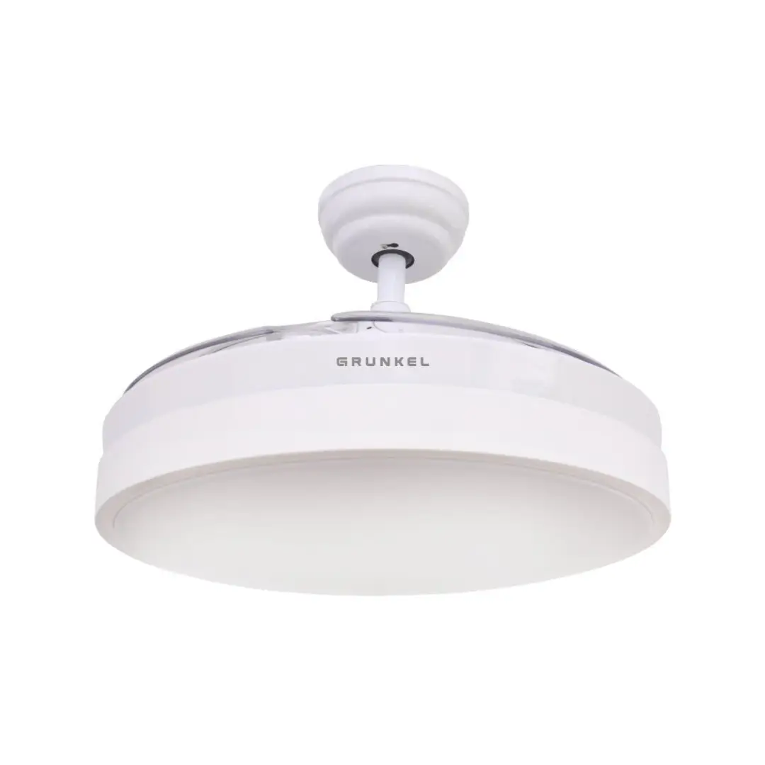 Imagen del ventilador de techo Grunkel SKYWIND-42BL con aspas retráctiles y luz LED integrada, diseño moderno en acabado negro – disponible en Electrocash