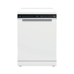 Imagen frontal del lavavajillas Whirlpool W7F-HS51 en color blanco, mostrando su diseño elegante y moderno – disponible en Electrocash.