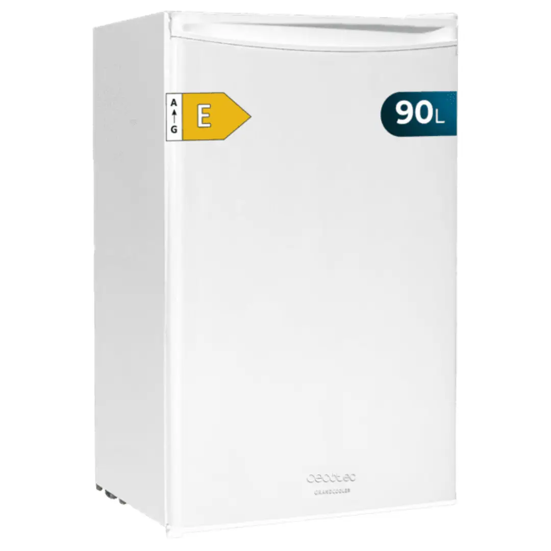 Imagen frontal del mini frigorífico Cecotec 00126 TT 90 en color blanco, mostrando su diseño compacto y funcional – disponible en Electrocash.