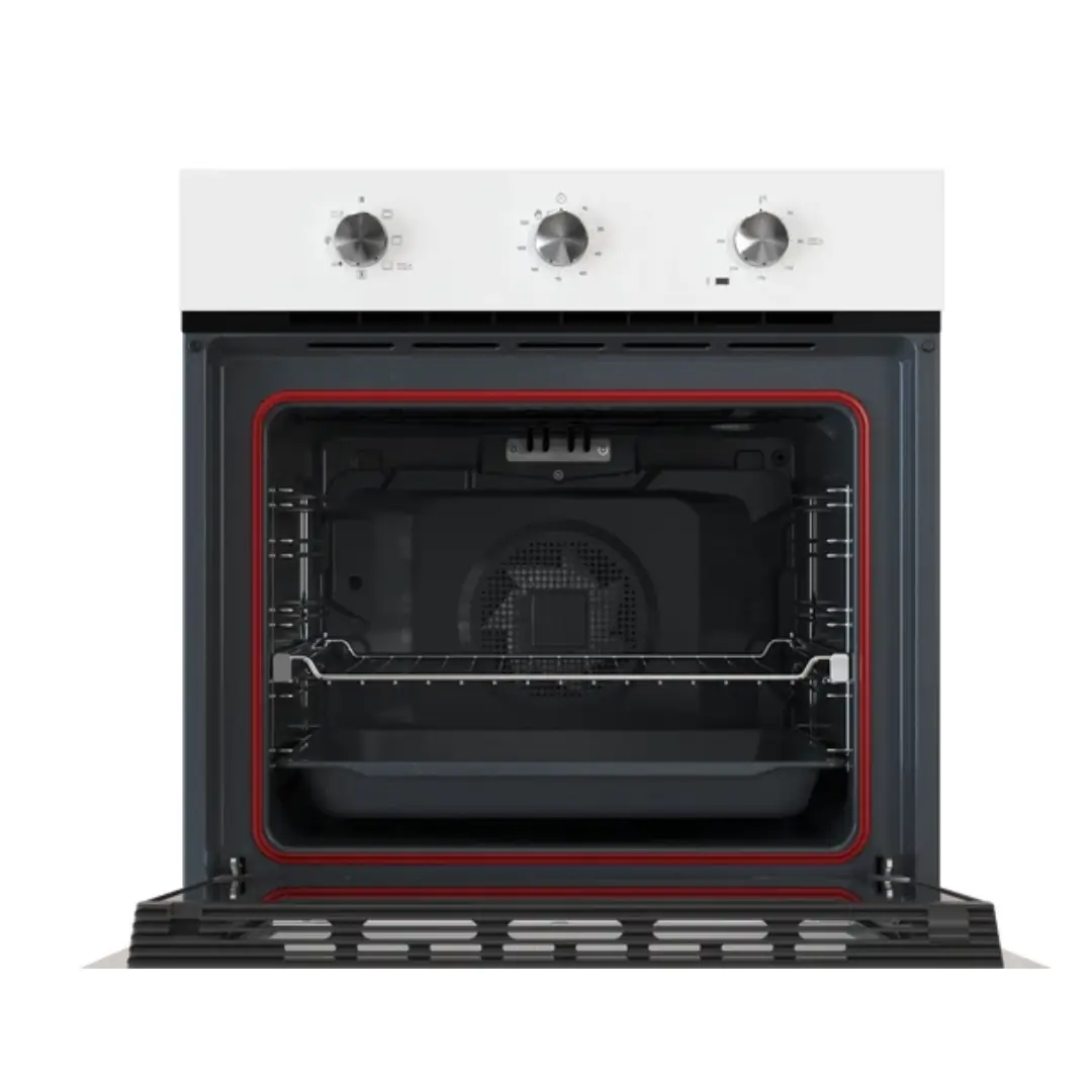 Horno Teka HSB-6150WH abierto mostrando su interior espacioso, bandejas y sistema HydroClean para limpieza eficiente.
