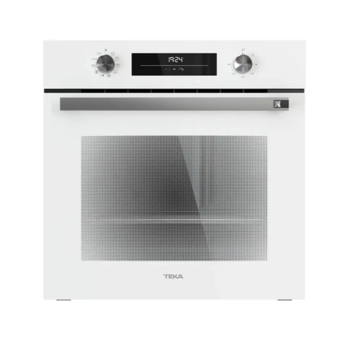 Imagen principal del horno multifunción TEKA HSB-6350WH en cristal blanco, con 9 programas, display LED y eficiencia energética A+.