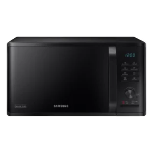 Imagen frontal del microondas Samsung MG-23K3515AK/E1 en color negro con grill, diseño elegante y moderno.