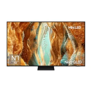 Vista frontal del televisor Samsung Neo QLED TQ-75QN70FAUXXC de 75 pulgadas, tecnología QD-MiniLED, resolución 4K UHD, 144Hz, HDR10+ y Smart TV con IA para Electrocash.