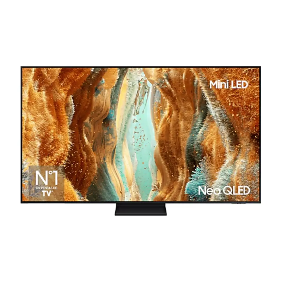Vista frontal del televisor Samsung Neo QLED TQ-75QN70FAUXXC de 75 pulgadas, tecnología QD-MiniLED, resolución 4K UHD, 144Hz, HDR10+ y Smart TV con IA para Electrocash.