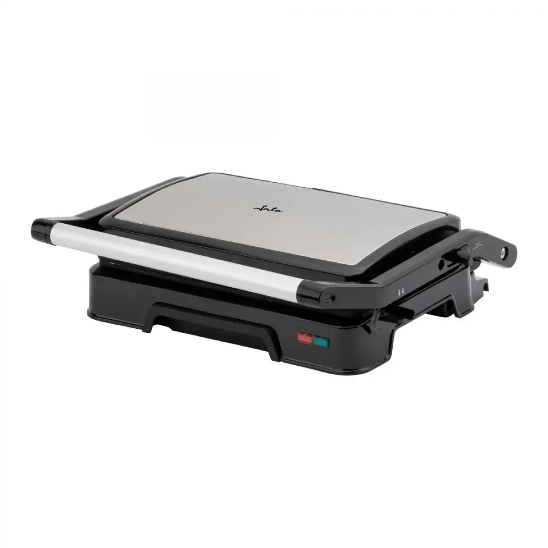 Imagen principal del grill doble JATA JEGR-1124 mostrando su diseño compacto y moderno, con potencia de 1000 W y placas de 23x14,5 cm, ideal para preparar todo tipo de sandwiches y carnes a la plancha.