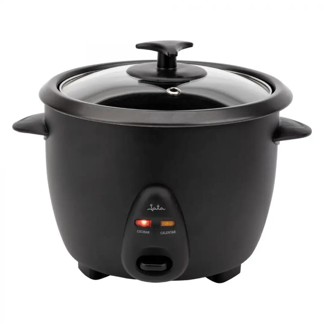 Imagen principal de la arrocera JATA JEAR-2522 mostrando su diseño compacto y capacidad de 2,2 L, ideal para cocinar arroz de manera rápida y eficiente con 900 W de potencia.