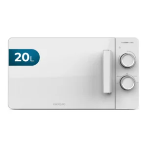 Imagen frontal del microondas ProClean 3020 Flatbed de Cecotec en color blanco, con capacidad de 20 litros y 700W – disponible en Electrocash.